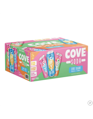 Cove Soda Zero Sugar, Prebiotic Variety Pack, 24 pack.-Lemon-Rainbow-Pink slush