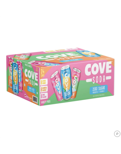 Cove Soda Zero Sugar, Prebiotic Variety Pack, 24 pack.-Lemon-Rainbow-Pink slush